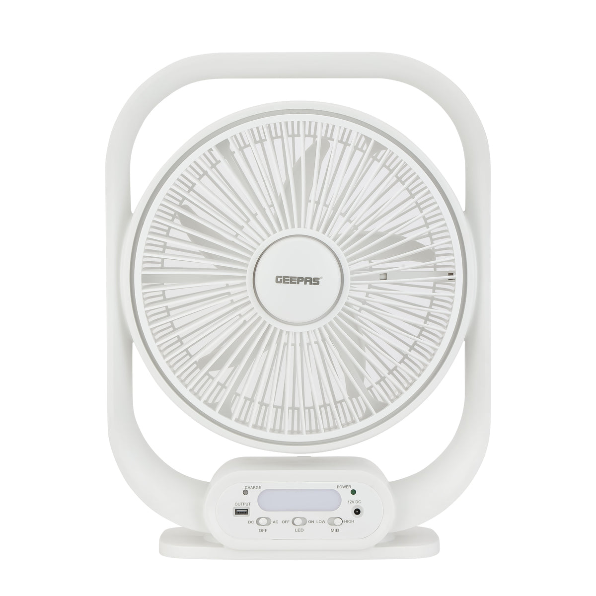 12 Inch Rechargeable Table Fan With 5 Leaf Blade, Solar Input, USB Output, GF21189 NINGF21189 White