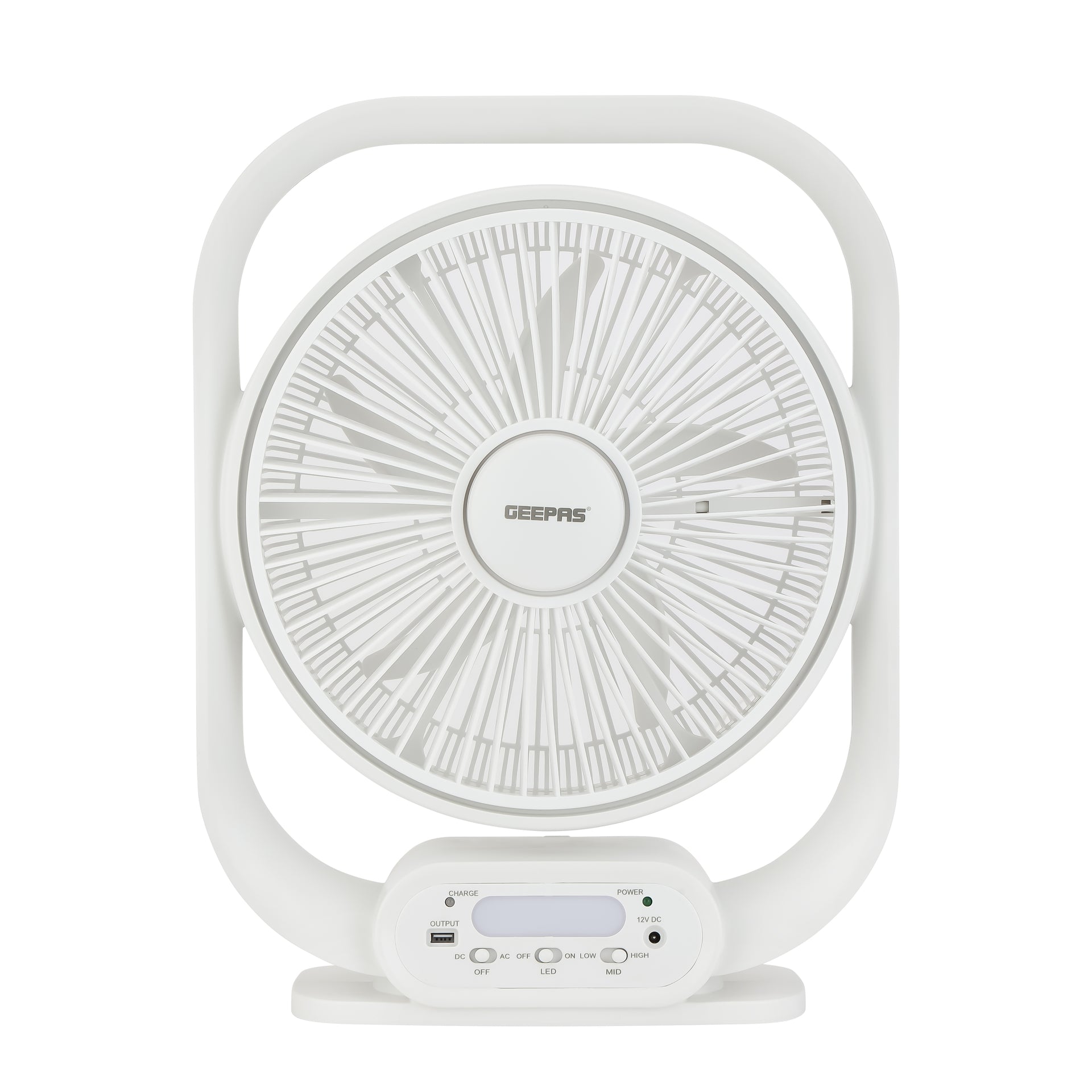 12 Inch Rechargeable Table Fan With 5 Leaf Blade, Solar Input, USB Output, GF21189 NINGF21189 White