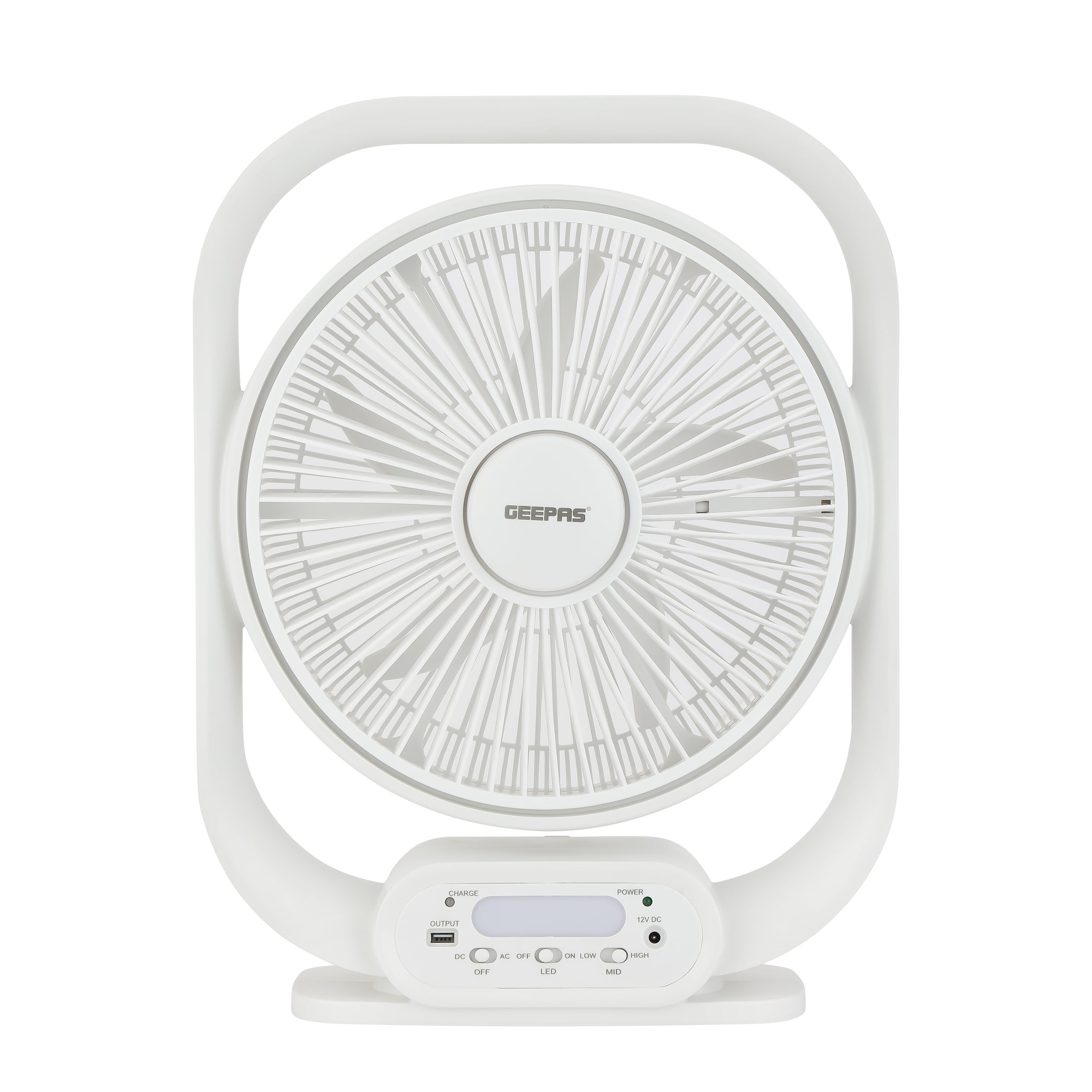 12 Inch Rechargeable Table Fan With 5 Leaf Blade, Solar Input, USB Output, GF21189 NINGF21189 White