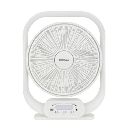 12 Inch Rechargeable Table Fan With 5 Leaf Blade, Solar Input, USB Output, GF21189 NINGF21189 White