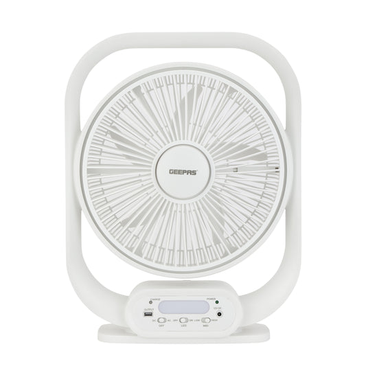 12 Inch Rechargeable Table Fan With 5 Leaf Blade, Solar Input, USB Output, GF21189 NINGF21189 White