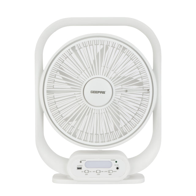 12 Inch Rechargeable Table Fan With 5 Leaf Blade, Solar Input, USB Output, GF21189 NINGF21189 White