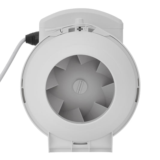 4” In Line Exhaust Fan With 2 Speed, 23W Power, Low Noise, 2660rpm Speed, Installed In Loft Or Roof Space, Overrun Timer Adjustable From 2-30 Minutes, 130CFM Airflow, Rust Free 23 W GF21191 White