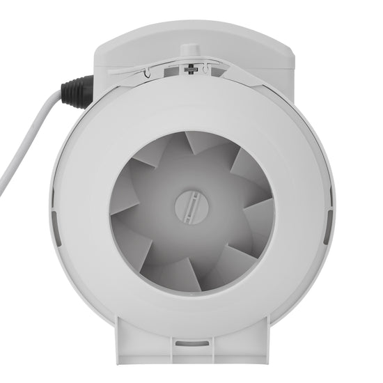 4” In Line Exhaust Fan With 2 Speed, 23W Power, Low Noise, 2660rpm Speed, Installed In Loft Or Roof Space, Overrun Timer Adjustable From 2-30 Minutes, 130CFM Airflow, Rust Free 23 W GF21191 White