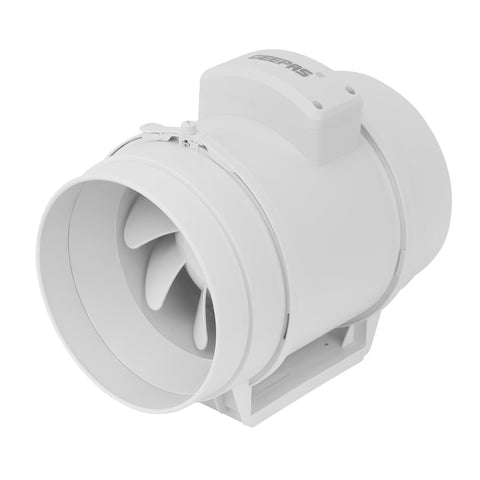 8” In Line Exhaust Fan" with 2-speed settings, 1700 rpm speed, 500CFM, rust-free construction, low noise operation, designed for installation in loft or roof space 55 W GF21193 White