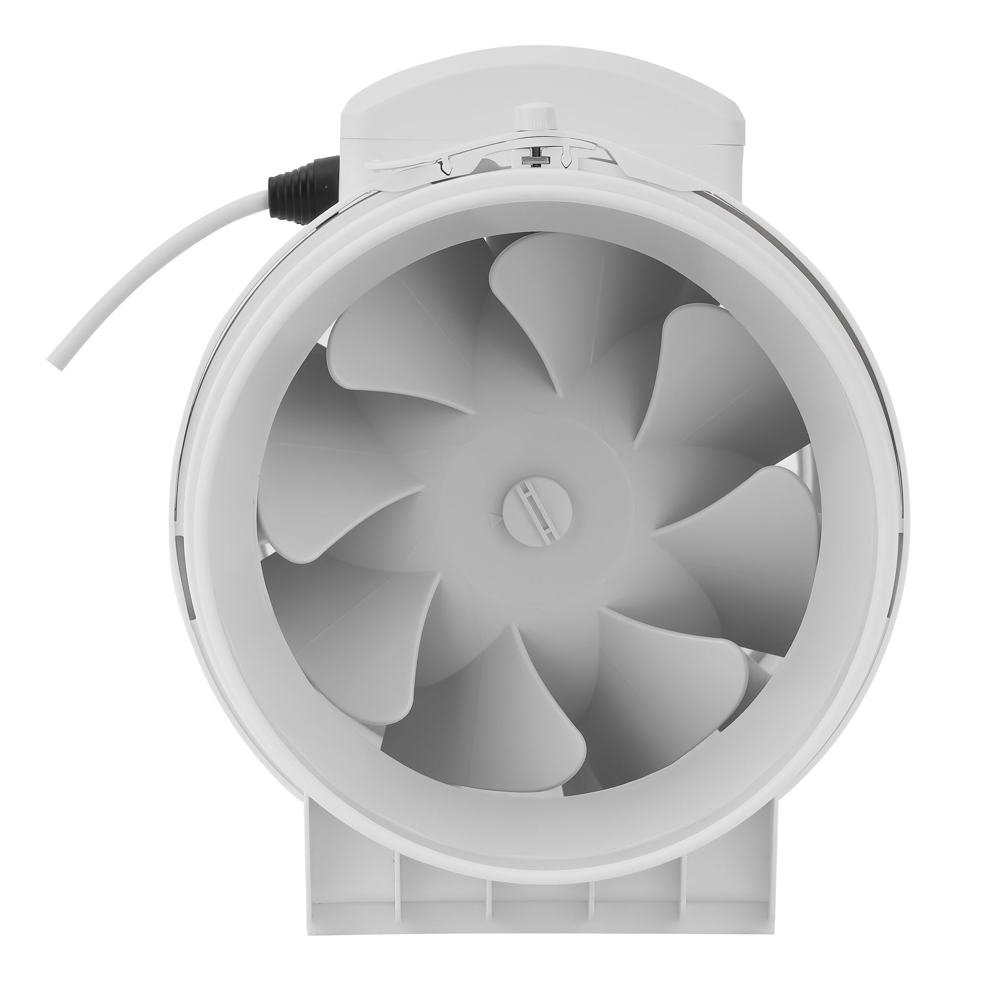 8” In Line Exhaust Fan" with 2-speed settings, 1700 rpm speed, 500CFM, rust-free construction, low noise operation, designed for installation in loft or roof space 55 W GF21193 White