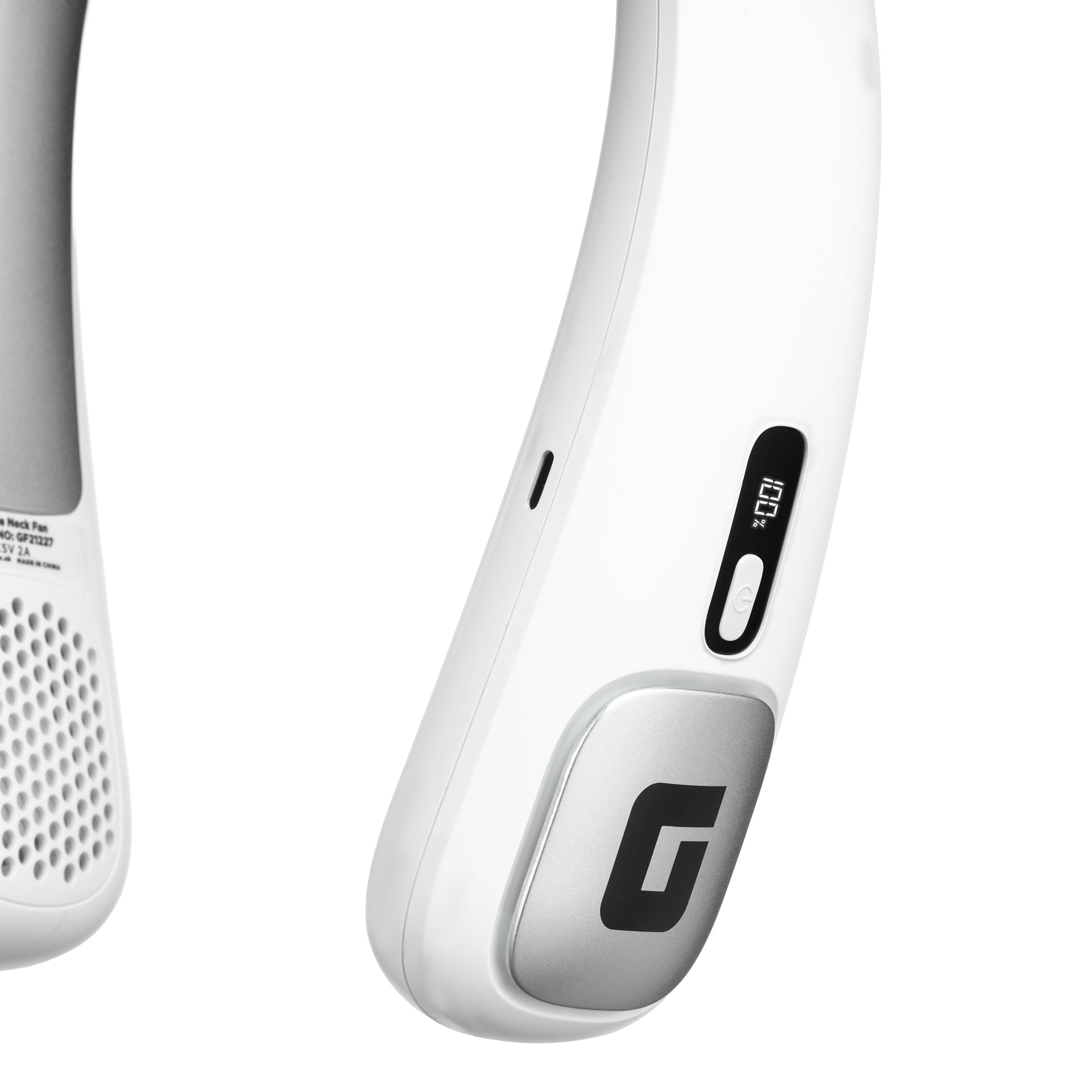 Geepas Portable Neck Fan- GF21227/ 6 Hours Long Working Time, 3 Speed Levels/ Digital Display, Lightweight, Rechargeable for Indoor and Outdoor Use/ Silent, Safe and Secure/ White, 2 Years Warranty