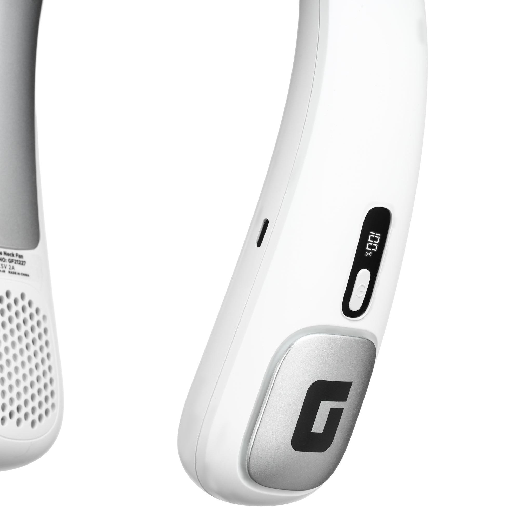 Geepas Portable Neck Fan- GF21227/ 6 Hours Long Working Time, 3 Speed Levels/ Digital Display, Lightweight, Rechargeable for Indoor and Outdoor Use/ Silent, Safe and Secure/ White, 2 Years Warranty