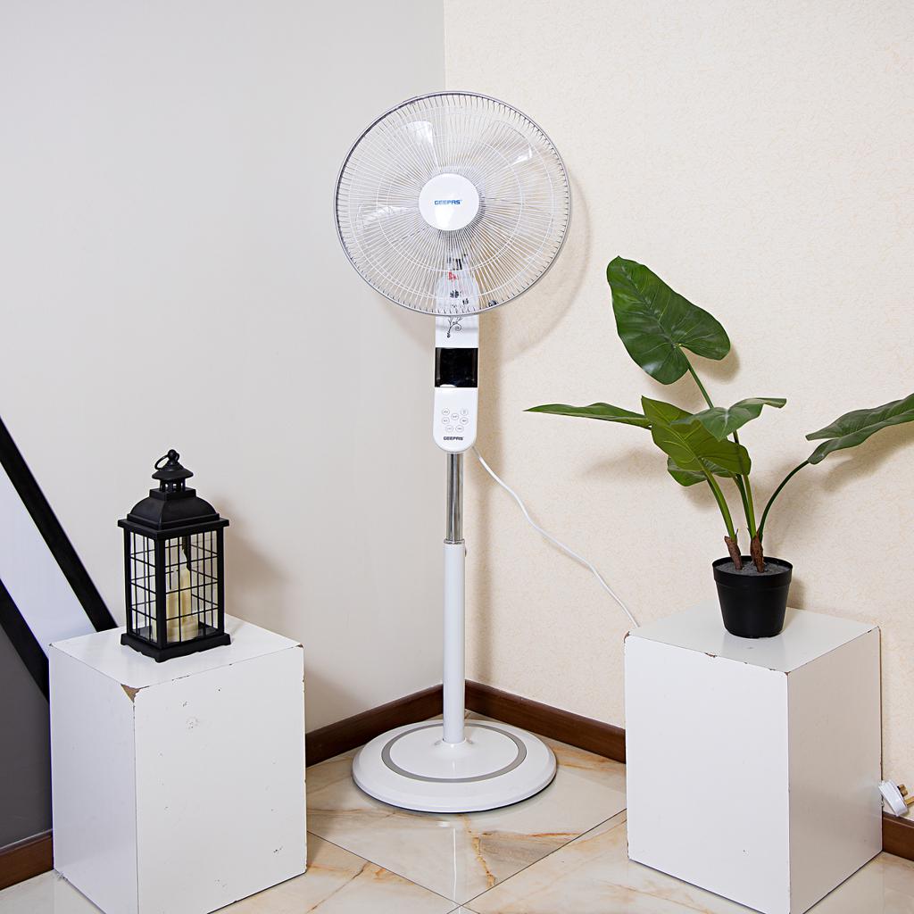 Geepas 16" Stand Fan With Remote Control 50W - 3 Speed, 5 Leaf Blade, AdjUStable Height & Tilt Setting With Led Display | Auto Off | 2 Years Warranty