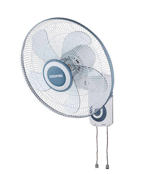 16-Inch Wall Fan - 3 Speed Settings With 2 Pull String Cords/5 Leaf Blades/ Perfect for Home, Work Room Or Office Use GF9483 Black
