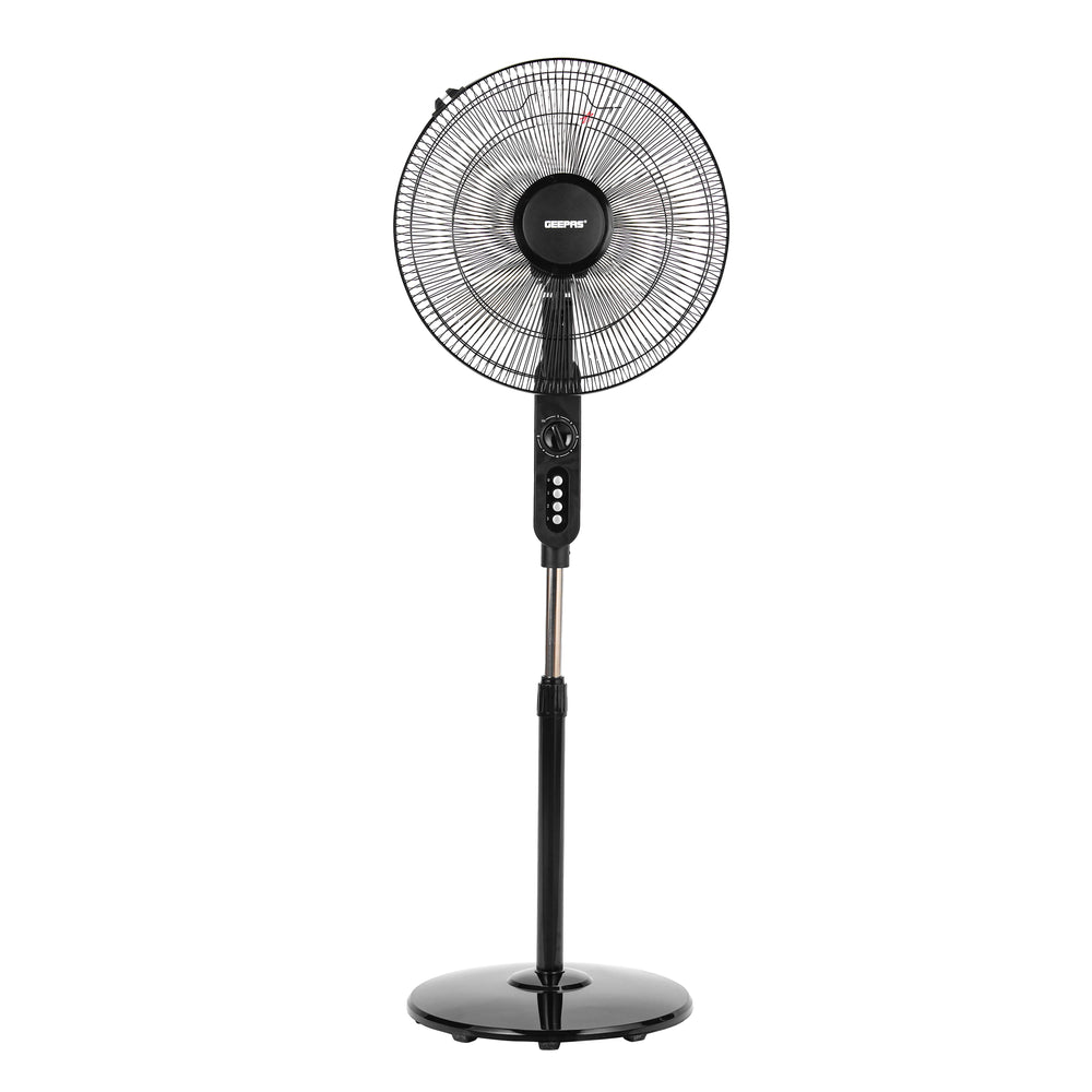 16-Inch Stand Fan – 60W Copper Motor, 5 AS Blades, Adjustable Height, 90° Oscillation, Built-In Timer, Overheat Protection, Black