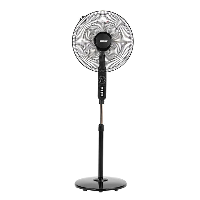 16-Inch Stand Fan – 60W Copper Motor, 5 AS Blades, Adjustable Height, 90° Oscillation, Built-In Timer, Overheat Protection, Black