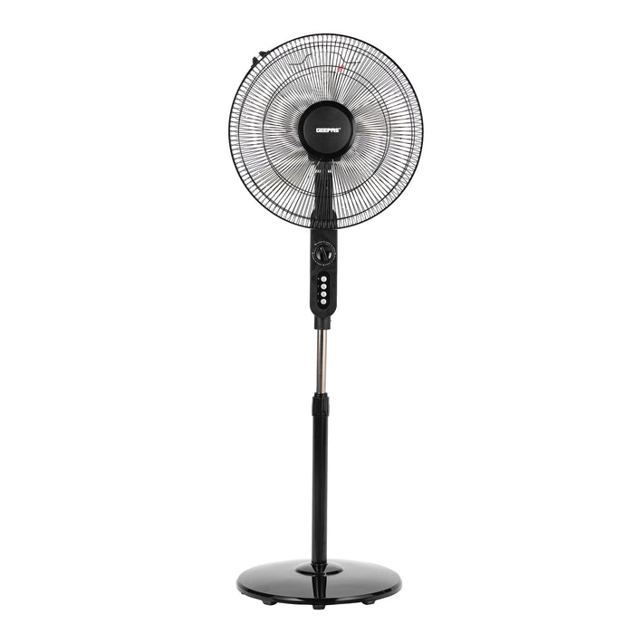 16-Inch Stand Fan – 60W Copper Motor, 5 AS Blades, Adjustable Height, 90° Oscillation, Built-In Timer, Overheat Protection, Black