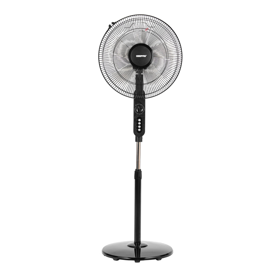 16-Inch Stand Fan – 60W Copper Motor, 5 AS Blades, Adjustable Height, 90° Oscillation, Built-In Timer, Overheat Protection, Black