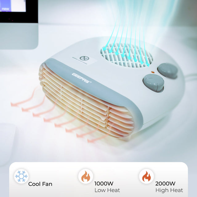 Fan Heater With 3 Adjustable Setteings, Cool/Warm/Hot Wind for Selection Adjustable Thermostat, Overheat Protection 2000 W GFH9522N White/Black