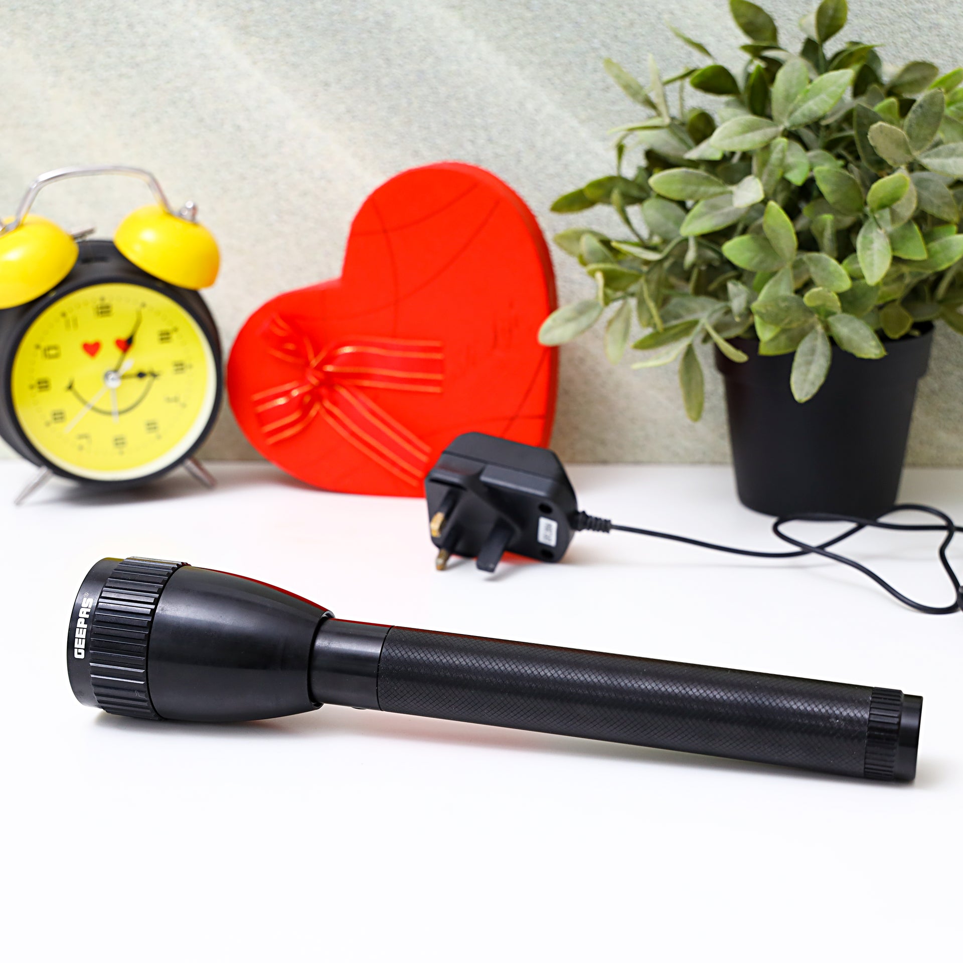Geepas Rechargeable LED Flashlight - Portable Torch with 4 Hours Contiuous Working | 1450 mAh Battery with Waterproof Body | Ideal for Camping, Trekking & More, Black