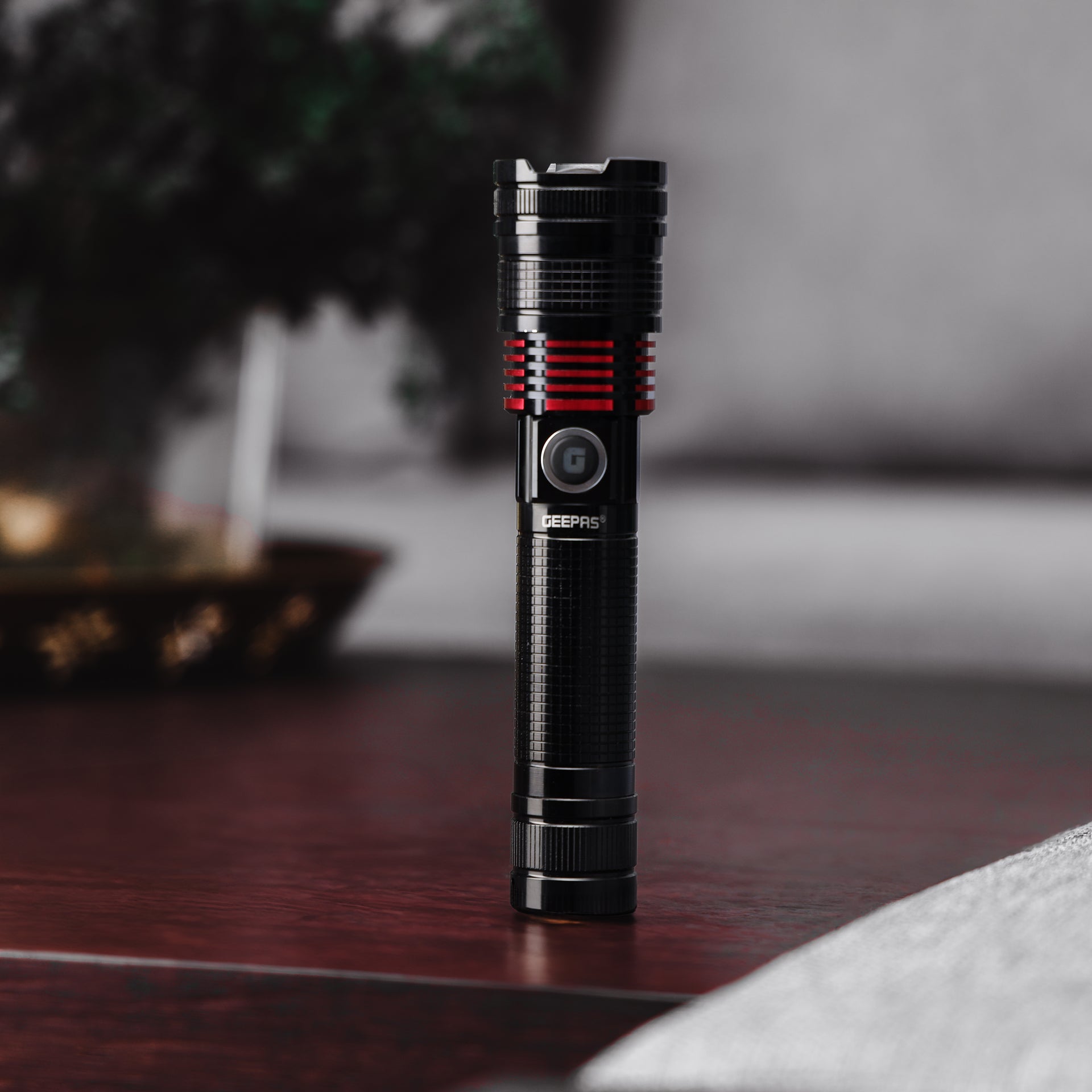 Geepas Rechargeable LED Flashlight- GFL4667/ Pack of 2, 15W, Perfect for Indoor and Outdoor Use, 5 Hours Continuous Working/ with Aluminum Housing, Lithium Battery/ Black, Lifetime Warranty