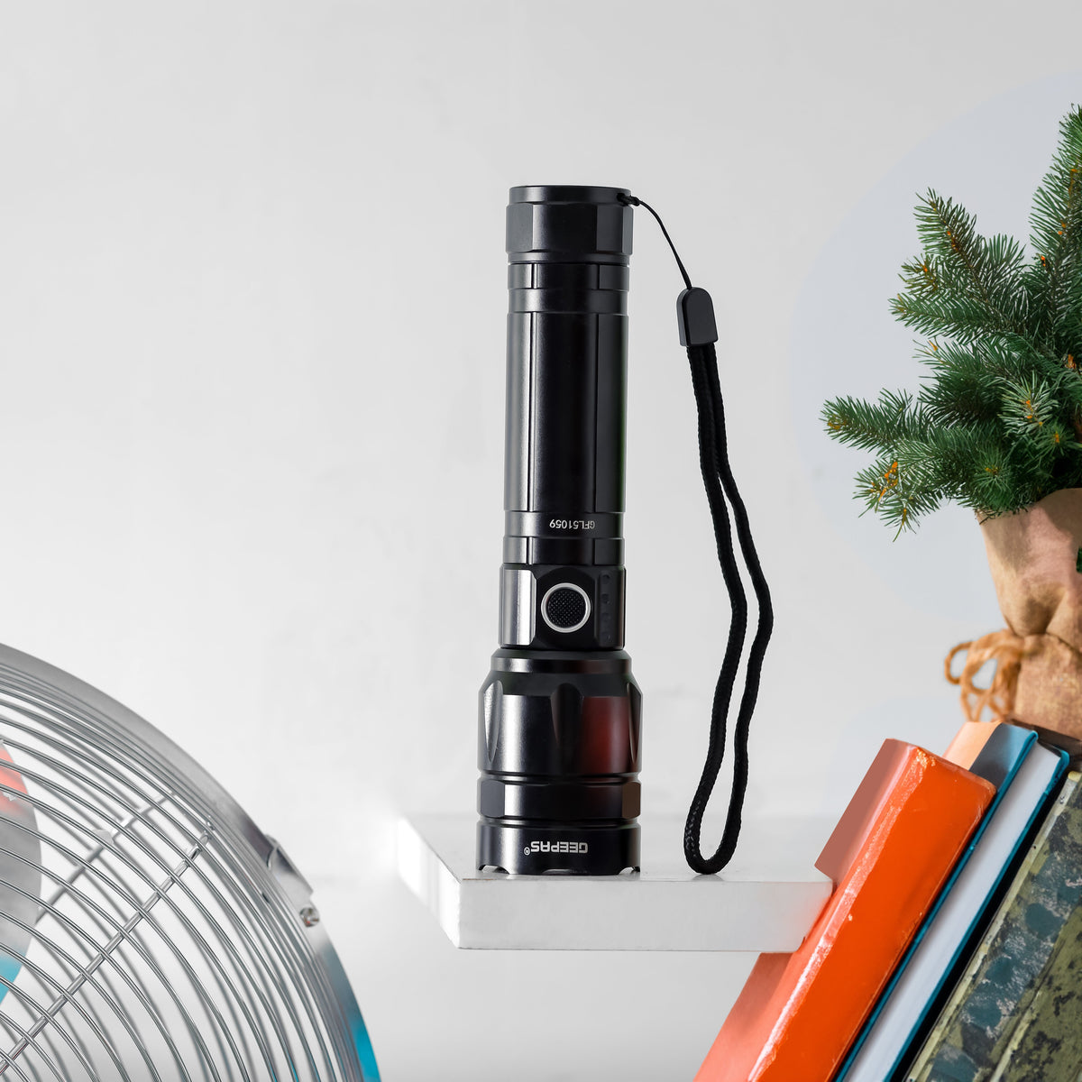 Geepas Rechargeable LED Flashlight- GFL51059| 30W, Perfect for Indoor and Outdoor Use, 5 Hours Continuous Working| With Aircraft Aluminum Housing, Lithium Battery and Power Reminder| Black