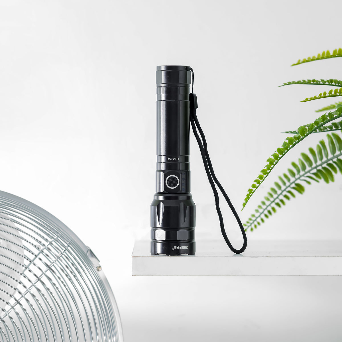 Geepas Rechargeable LED Flashlight- GFL51059| 30W, Perfect for Indoor and Outdoor Use, 5 Hours Continuous Working| With Aircraft Aluminum Housing, Lithium Battery and Power Reminder| Black