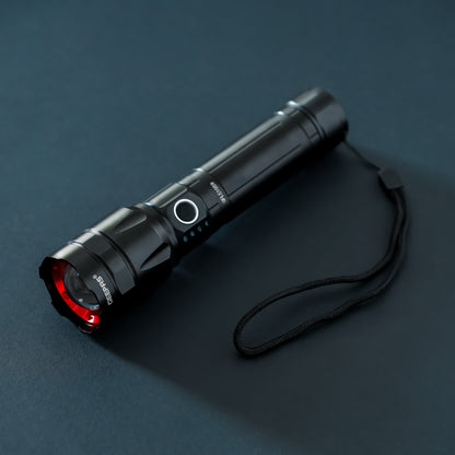 Geepas Rechargeable LED Flashlight- GFL51059| 30W, Perfect for Indoor and Outdoor Use, 5 Hours Continuous Working| With Aircraft Aluminum Housing, Lithium Battery and Power Reminder| Black