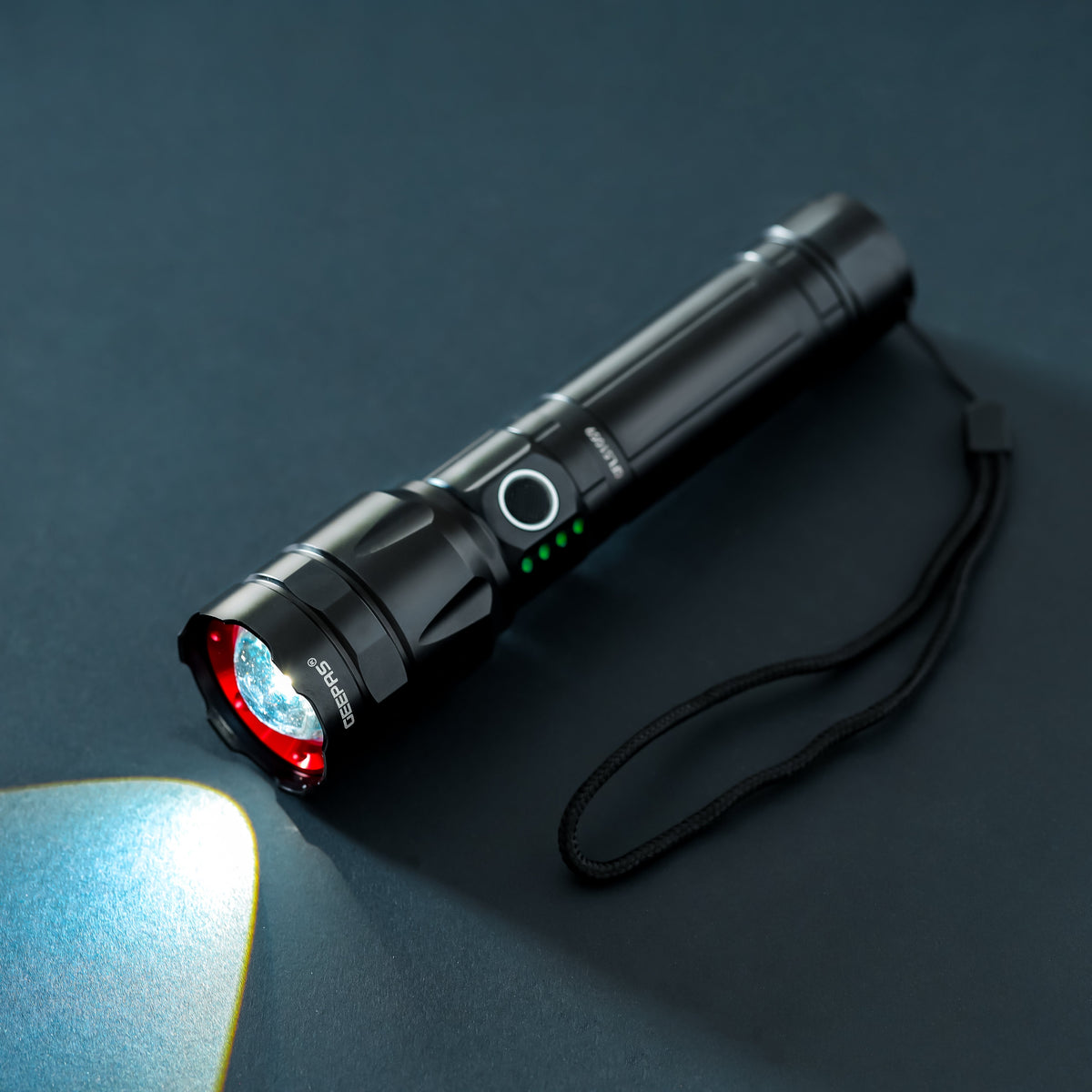 Geepas Rechargeable LED Flashlight- GFL51059| 30W, Perfect for Indoor and Outdoor Use, 5 Hours Continuous Working| With Aircraft Aluminum Housing, Lithium Battery and Power Reminder| Black