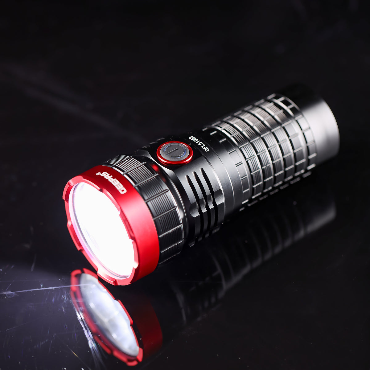 Geepas Rechargeable LED Flashlight with Power Bank Function- GFL51063/ 40W, 6000-6500K, 5000 LM, Perfect for Indoor and Outdoor Use, 15 Hours Continuous Working/ with Aircraft Aluminum Housing, Waterproof IPX6, Lithium Battery Mobile Charging/ Black