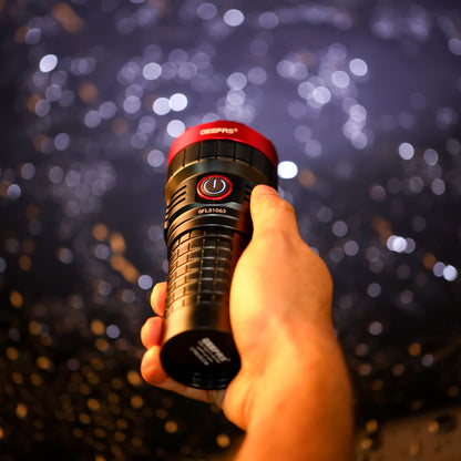 Geepas Rechargeable LED Flashlight with Power Bank Function- GFL51063/ 40W, 6000-6500K, 5000 LM, Perfect for Indoor and Outdoor Use, 15 Hours Continuous Working/ with Aircraft Aluminum Housing, Waterproof IPX6, Lithium Battery Mobile Charging/ Black