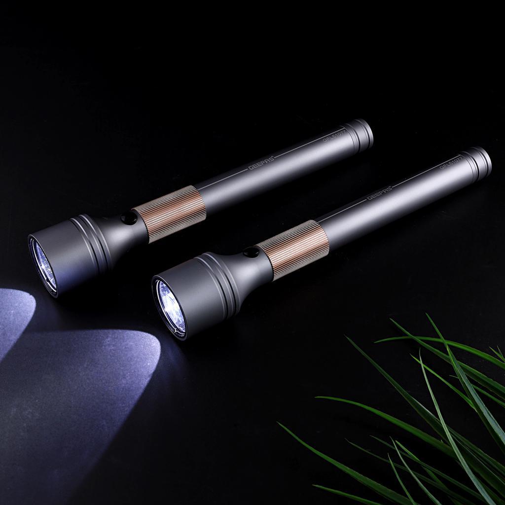 Geepas 2 PCS Rechargeable Water Proof LED Flashlight - 3000 Mah Super Bright Light Rechargeable Flashlight |Aluminum Body, Water Proof, Highly Durable CREE LED Lights