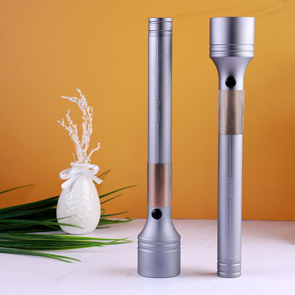 Geepas 2 PCS Rechargeable Water Proof LED Flashlight - 3000 Mah Super Bright Light Rechargeable Flashlight |Aluminum Body, Water Proof, Highly Durable CREE LED Lights