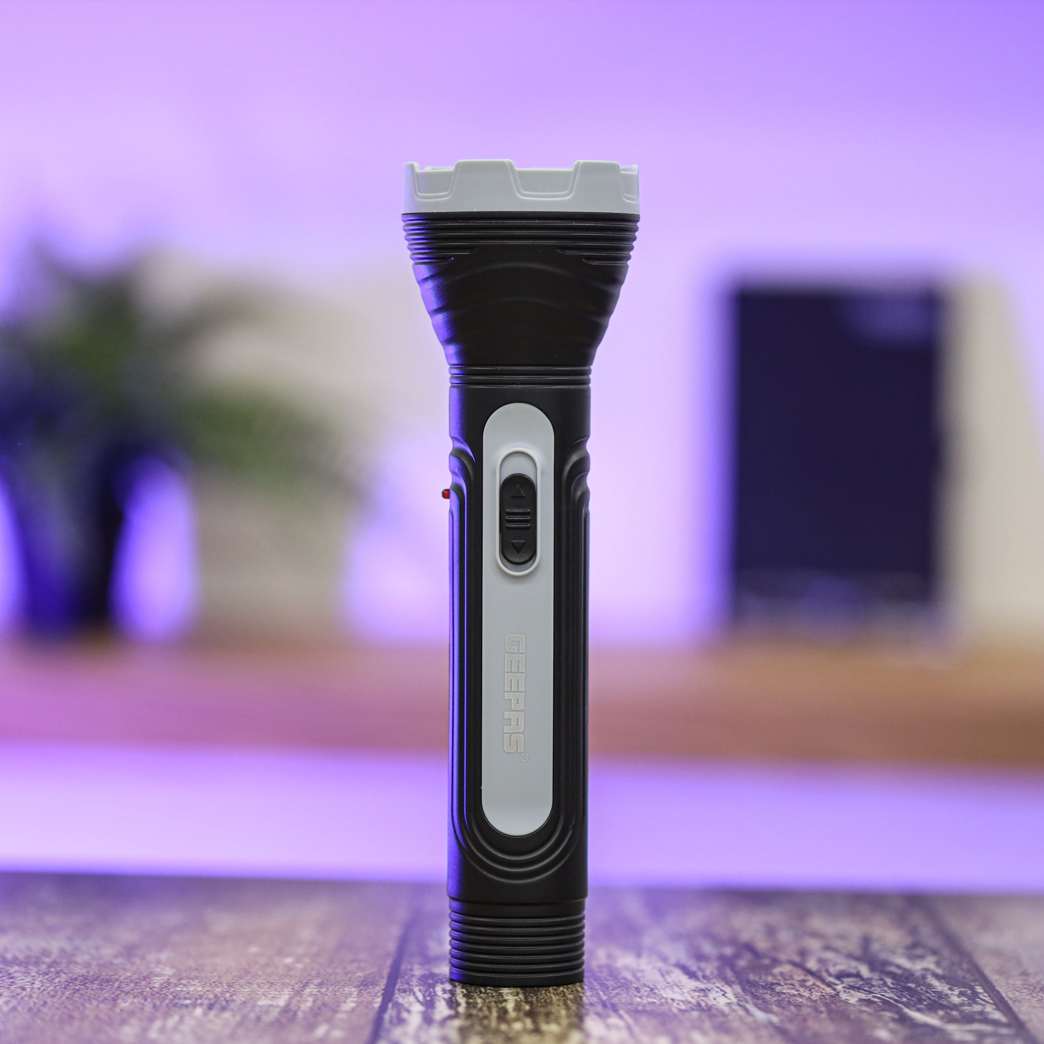 Advanced Rechargeable LED Torch: Heavy-Duty, High-Luminosity with Precision Optics, Extended Runtime (4-Hour), Lead-Acid Battery, Ergonomic & Compact Design for Versatile Indoor & Outdoor Illumination (Camping, Hiking, Emergency) - Black/Grey