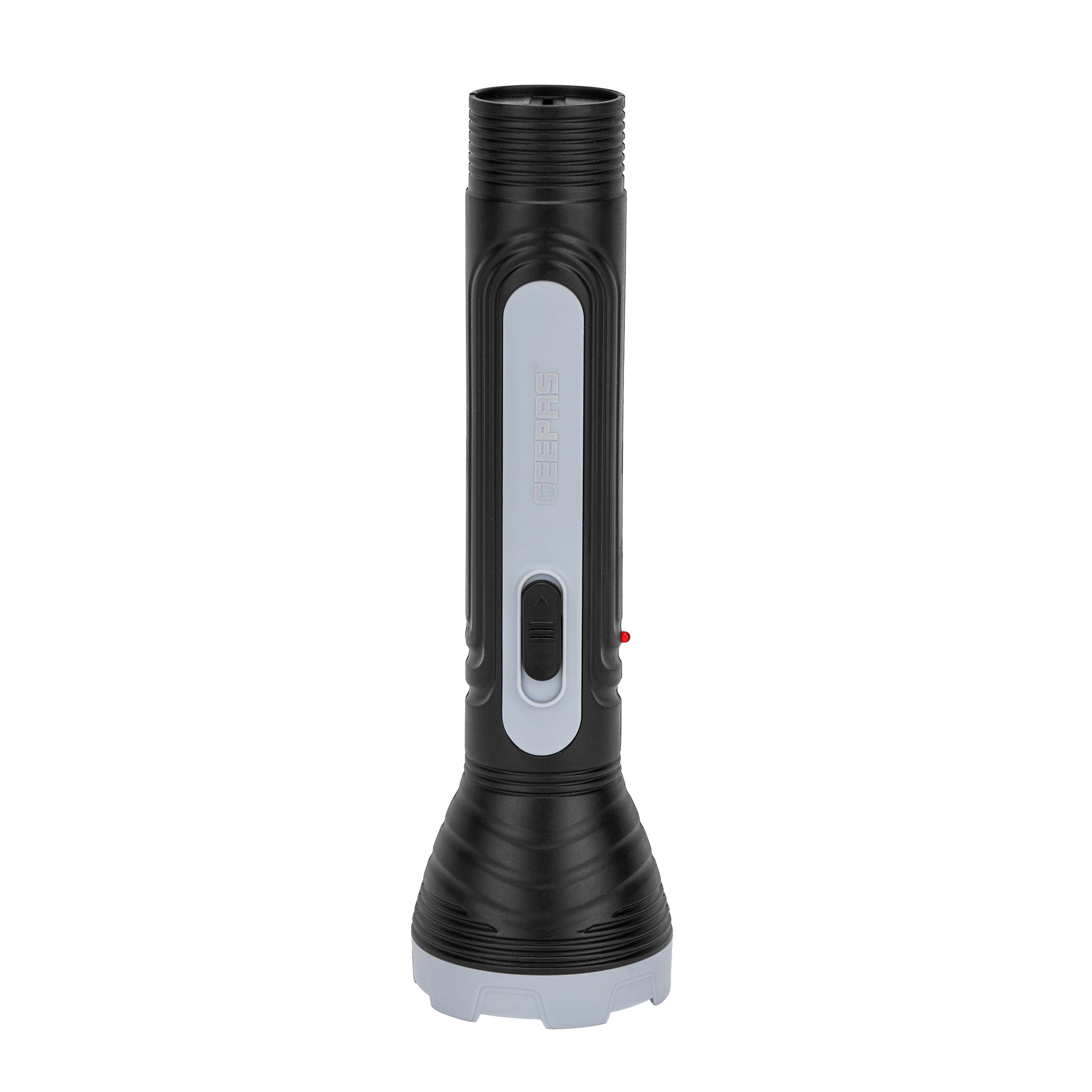 Advanced Rechargeable LED Torch: Heavy-Duty, High-Luminosity with Precision Optics, Extended Runtime (4-Hour), Lead-Acid Battery, Ergonomic & Compact Design for Versatile Indoor & Outdoor Illumination (Camping, Hiking, Emergency) - Black/Grey