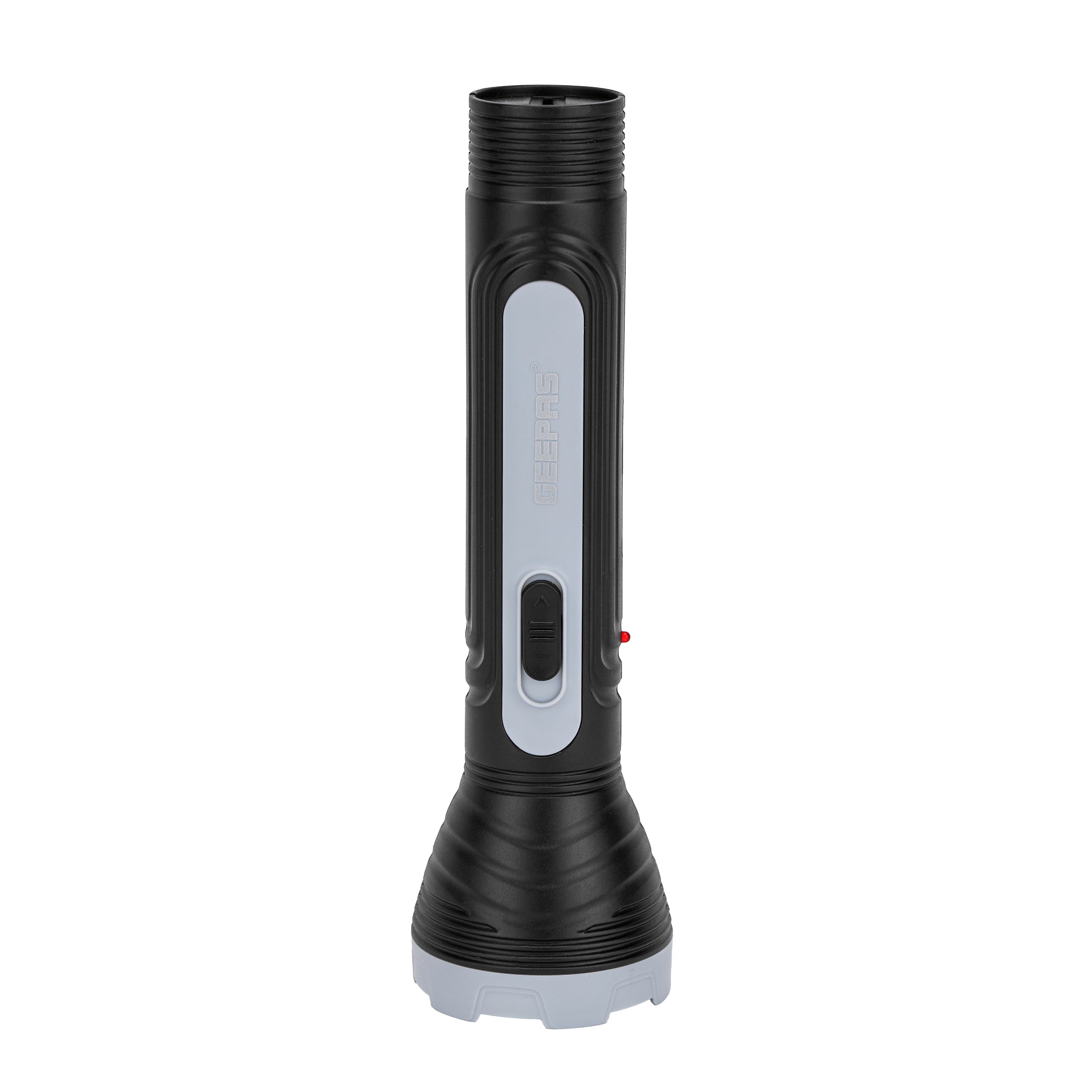 Advanced Rechargeable LED Torch: Heavy-Duty, High-Luminosity with Precision Optics, Extended Runtime (4-Hour), Lead-Acid Battery, Ergonomic & Compact Design for Versatile Indoor & Outdoor Illumination (Camping, Hiking, Emergency) - Black/Grey