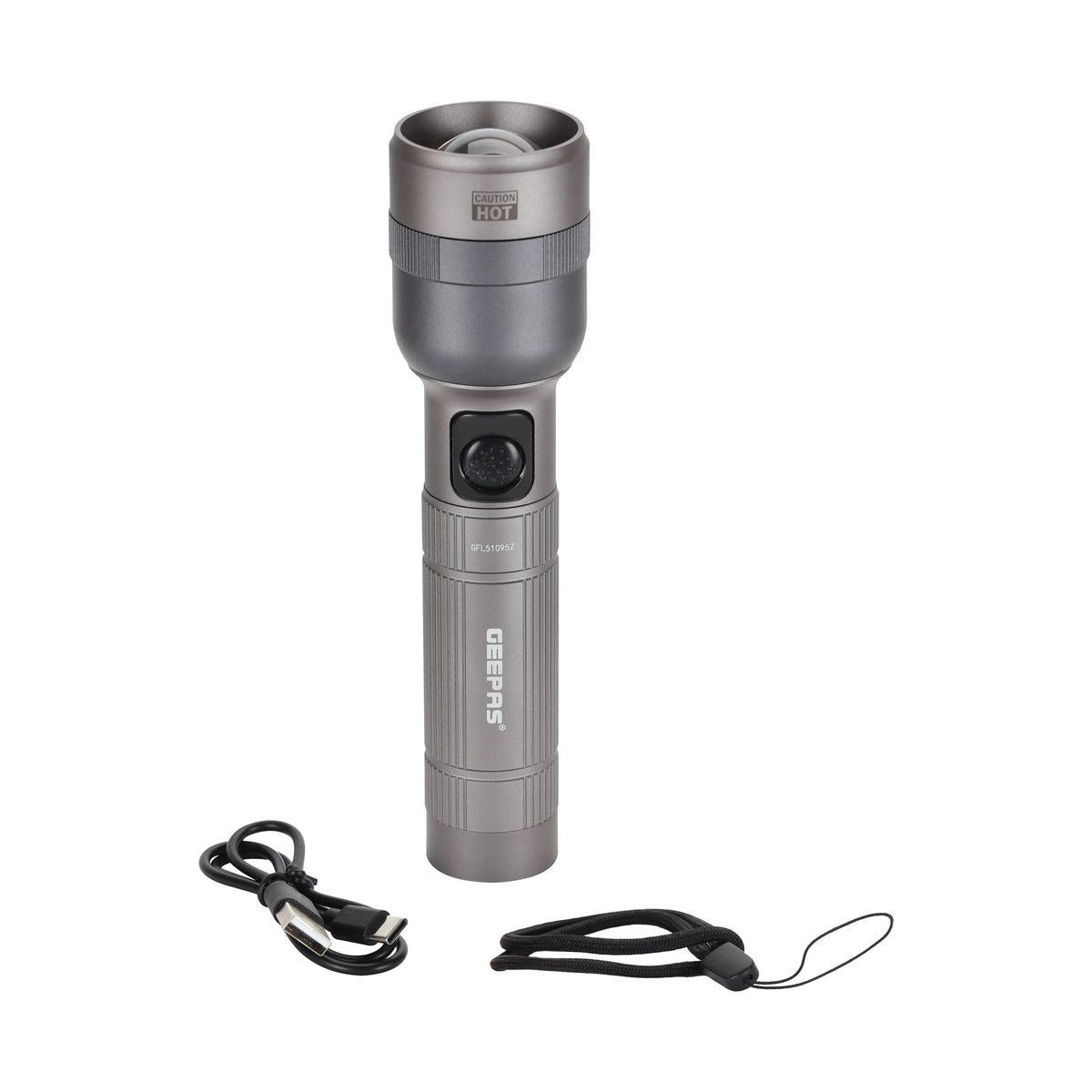 Zoomable Rechargeable LED Flashlight – 20W 1500 Lumens, 1000m Beam Range, Type-C Charging, Battery Level Indicator, 3000mAh Lithium Battery, Black