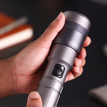 Geepas Zoomable LED Flashlight- GFL51096Z/ 30W, Perfect for Indoor and Outdoor Use, 10 Hours Continuous Working/ with Battery Level Indicator and Power Reminder, Lithium Battery, 2000 Lumens/ Black, Lifetime Warranty