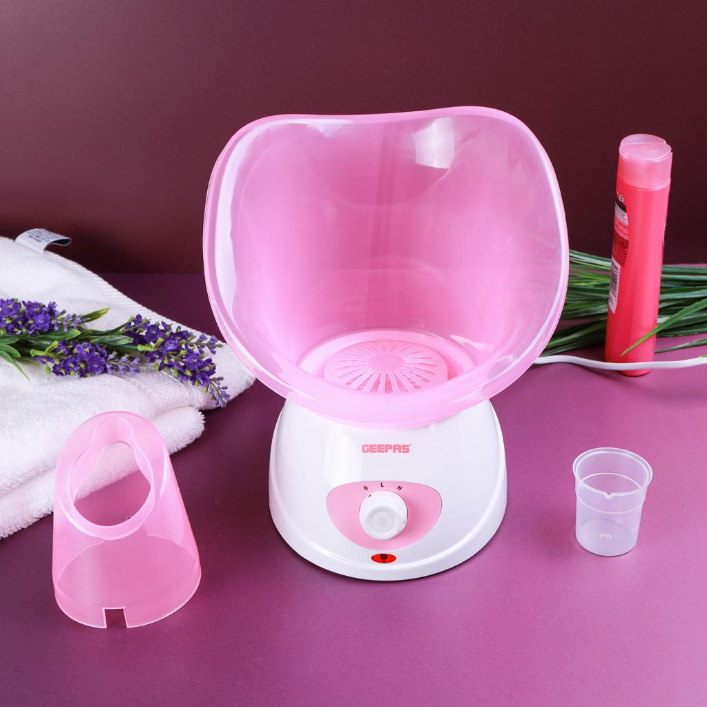 Facial Steamer, 40ml Capacity, 2 Speed, GFS8701, Includes 1pc Face Mask, Nose Mask, Measuring Cup, Steamer for Face, Nose, Cold, Etc Pink/White
