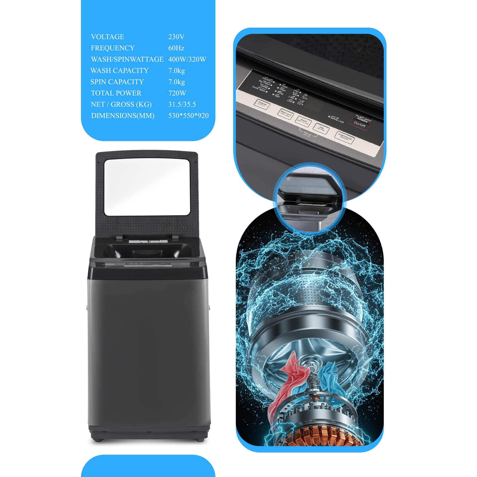 Fully Automatic Top Load Washing Machine With Durable Body/Highly Efficient/Premium Design/LED Digital Display/Diamond Drum for Better Cleaning 7 Kg 7 kg 450 W GFWM7909WCXNV Metallic Grey