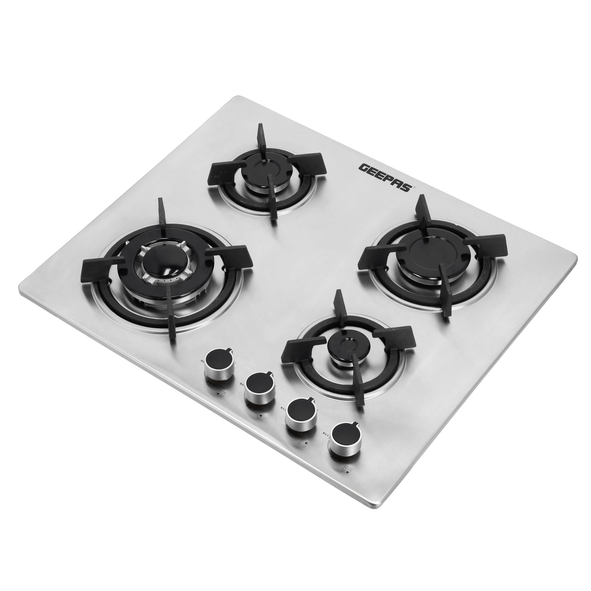2-in-1 Built-in Gas Hob, Shiny Stainless Steel Top Panel| Sabaf Burners | Cast Iron Pan Support | Automatic-Ignition System| Low Gas Consumption | 4 Control Knobs, Easy To Install GGC31026 Silver