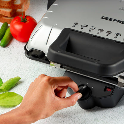 Multifunction Grill Maker, Adjustable Thermostat, GGM5458 - Non-Stick Cooking Plate, Detachable Cooking Plate, Overheat Protection, Cord Storage, Vertical Storage, Portable 1600 W GGM5458 Silver