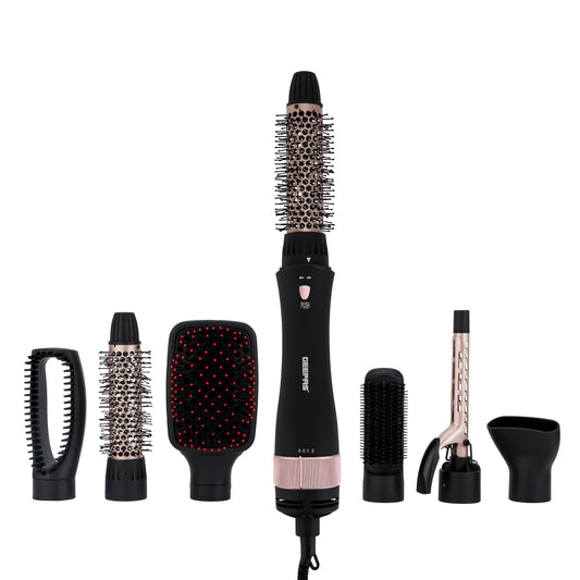 8 in 1 Hair Styler with 360 Degree Swivel Cord with Detachable key,7 Interchangeable Heads, Black and Gold