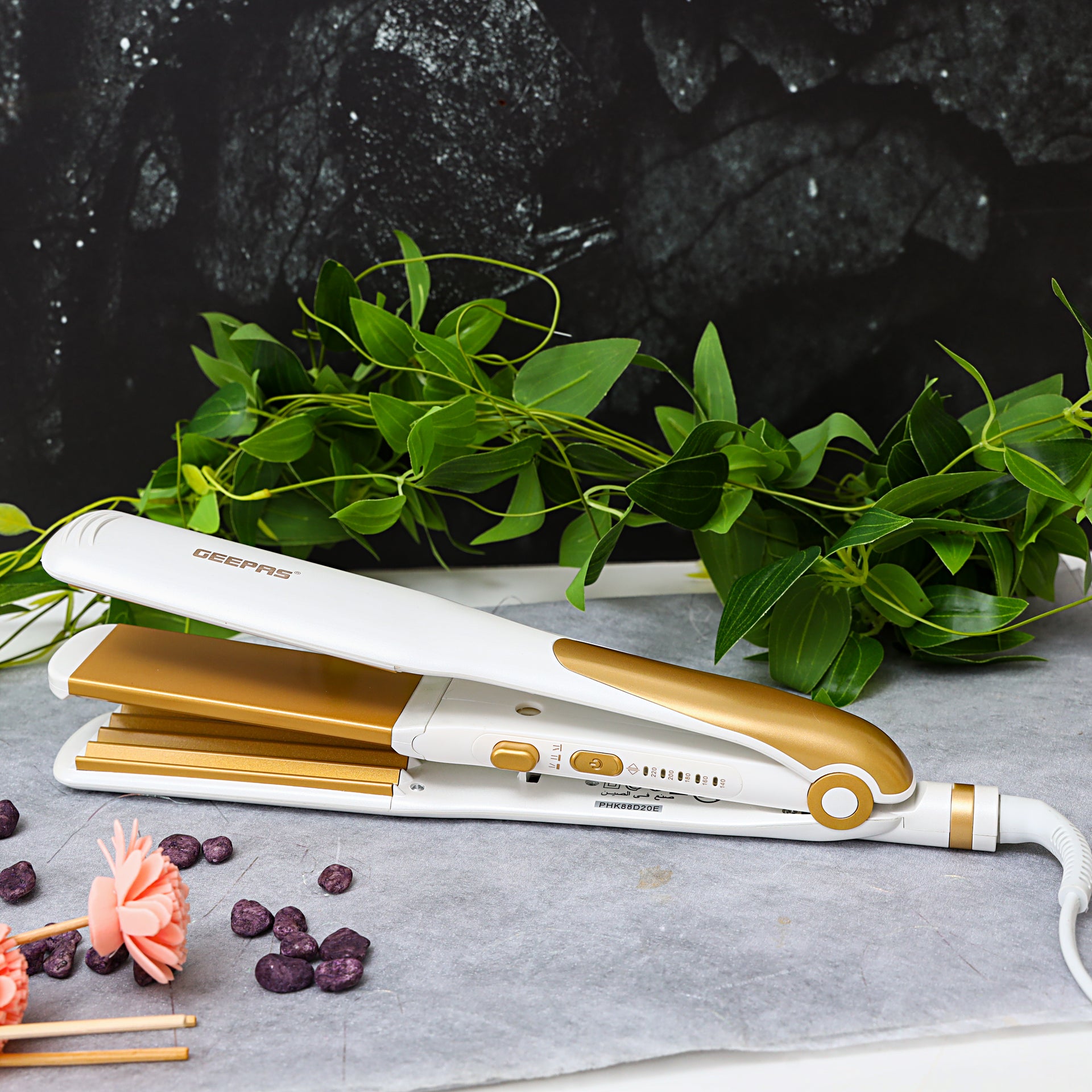 2 In 1 Ceramic Hair Straightener Auto Adjustable Temperature And 360 Degree Swivel Cord White/Brown 500grams