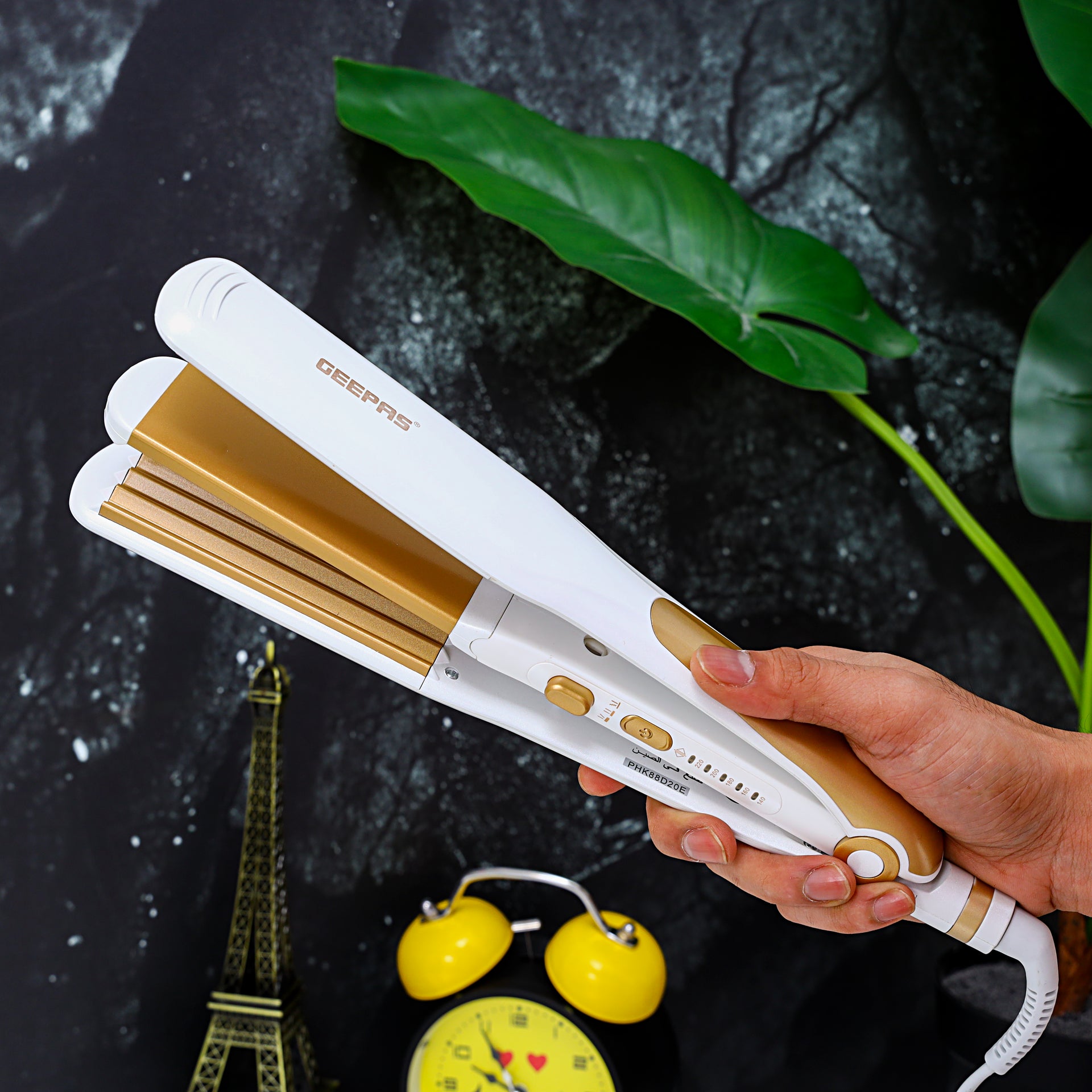 2 In 1 Ceramic Hair Straightener Auto Adjustable Temperature And 360 Degree Swivel Cord White/Brown 500grams