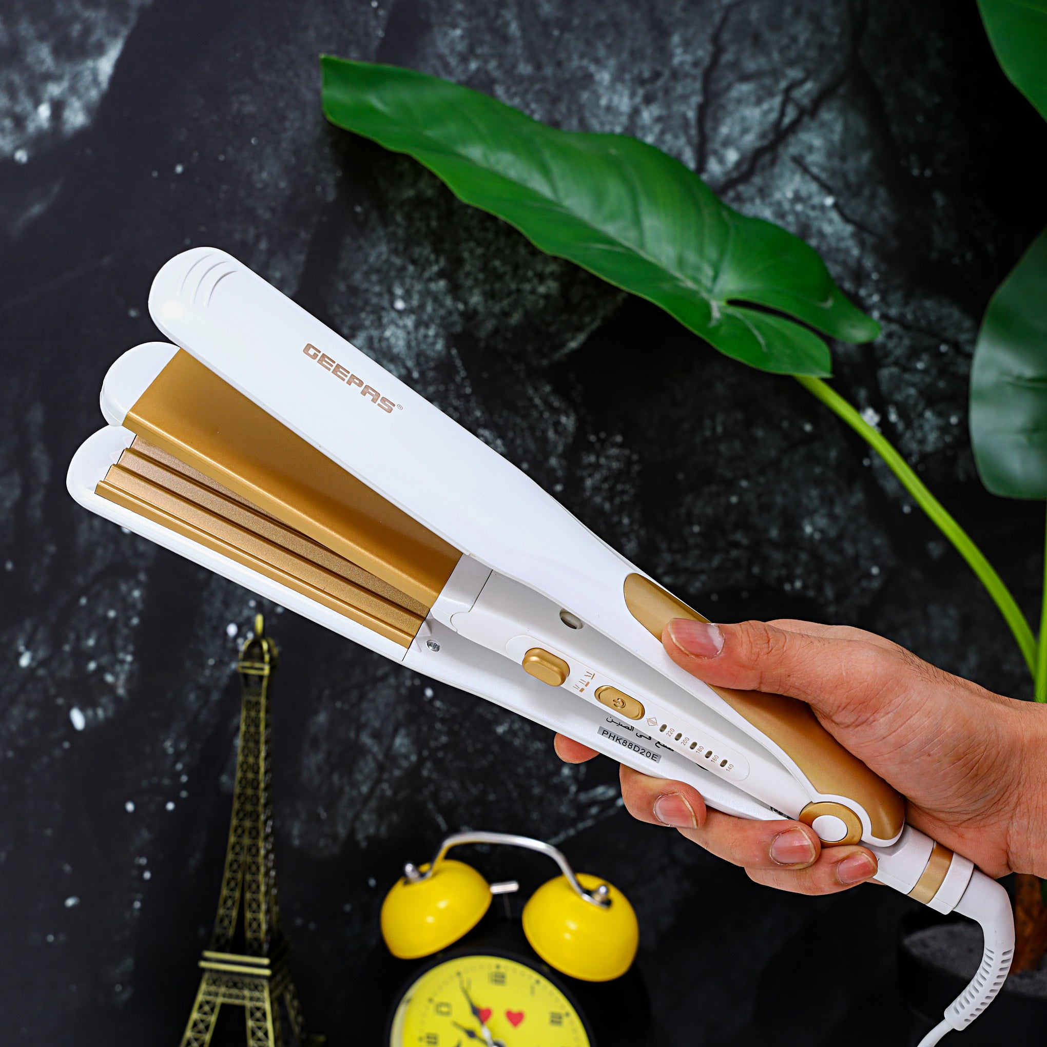 2 In 1 Ceramic Hair Straightener Auto Adjustable Temperature And 360 Degree Swivel Cord White/Brown 500grams