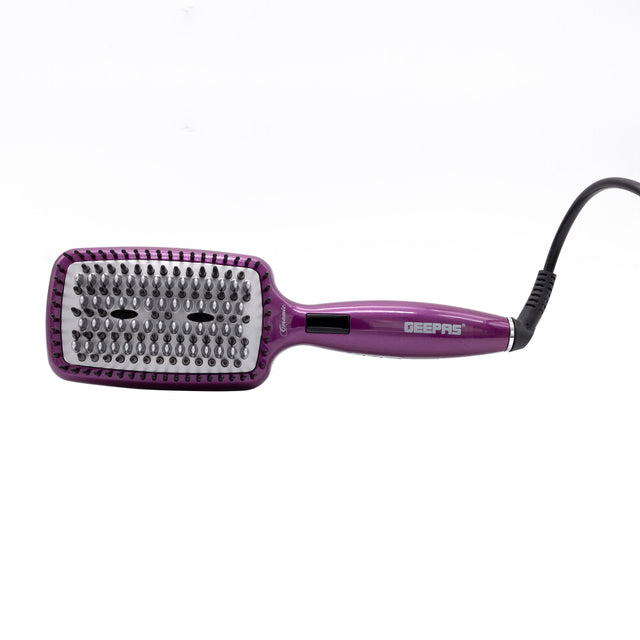 Ceramic Hair Brush 50W - Digital Temperature Control With Instant Heat Up To 230C, Fine Bristle For Hair Care, Easy To Clean, Ideal For Short And Long Hairs Purple/Silver