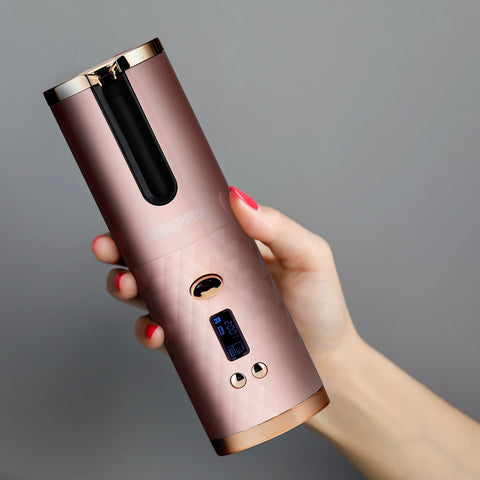 Geepas Wireless Automatic Hair Curler - Portable Electric Rotating with Heat Isolating Chamber, Temperature Control & Timer Settings, 2 Years Warranty Pink