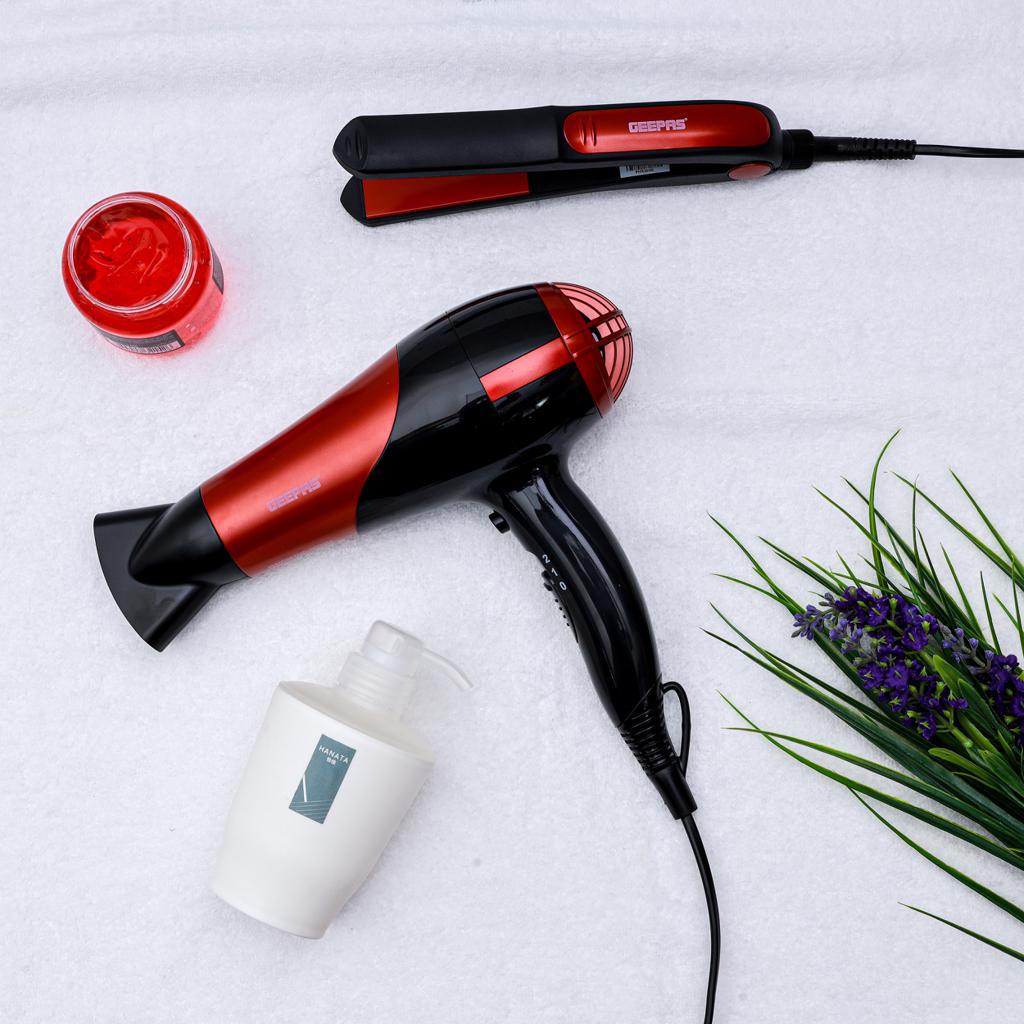 Hair Dryer & Hair Straightener, 2 Speed Settings, GHF86036, 2-in-1 Travel Kit of Dryer & Straightener, Professional Styler, Ceramic Coating Plates Red/Black