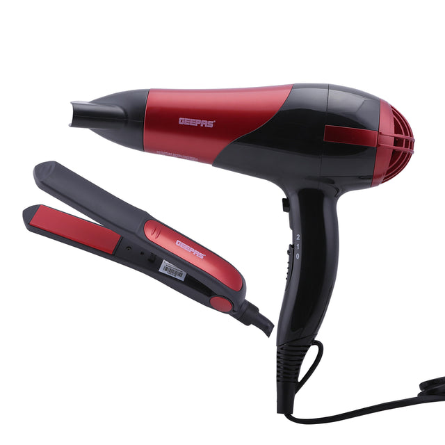 Hair Dryer & Hair Straightener, 2 Speed Settings, GHF86036, 2-in-1 Travel Kit of Dryer & Straightener, Professional Styler, Ceramic Coating Plates Red/Black