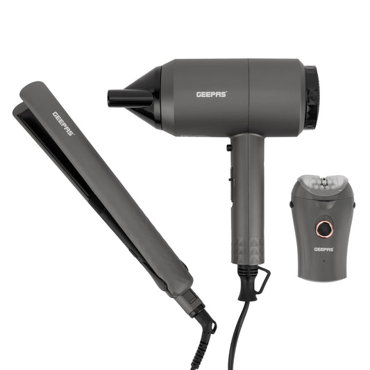 3 in 1 Professional Styling Set (Dryer, Straightener and Epilator),, 2 Temperature Levels, 2200 W, Grey/Black