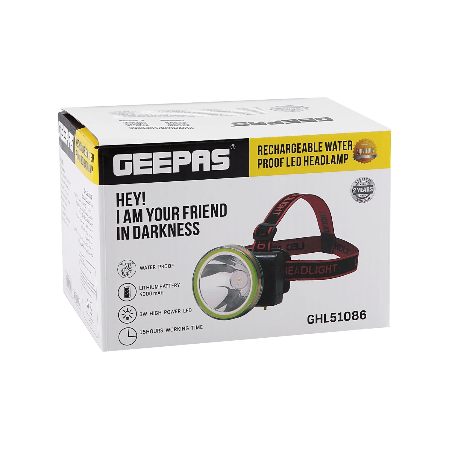 Rechargeable Water Proof LED Head Lamp - 15 Hours Working Time with 4000 mah Battery | Adjustable Headband