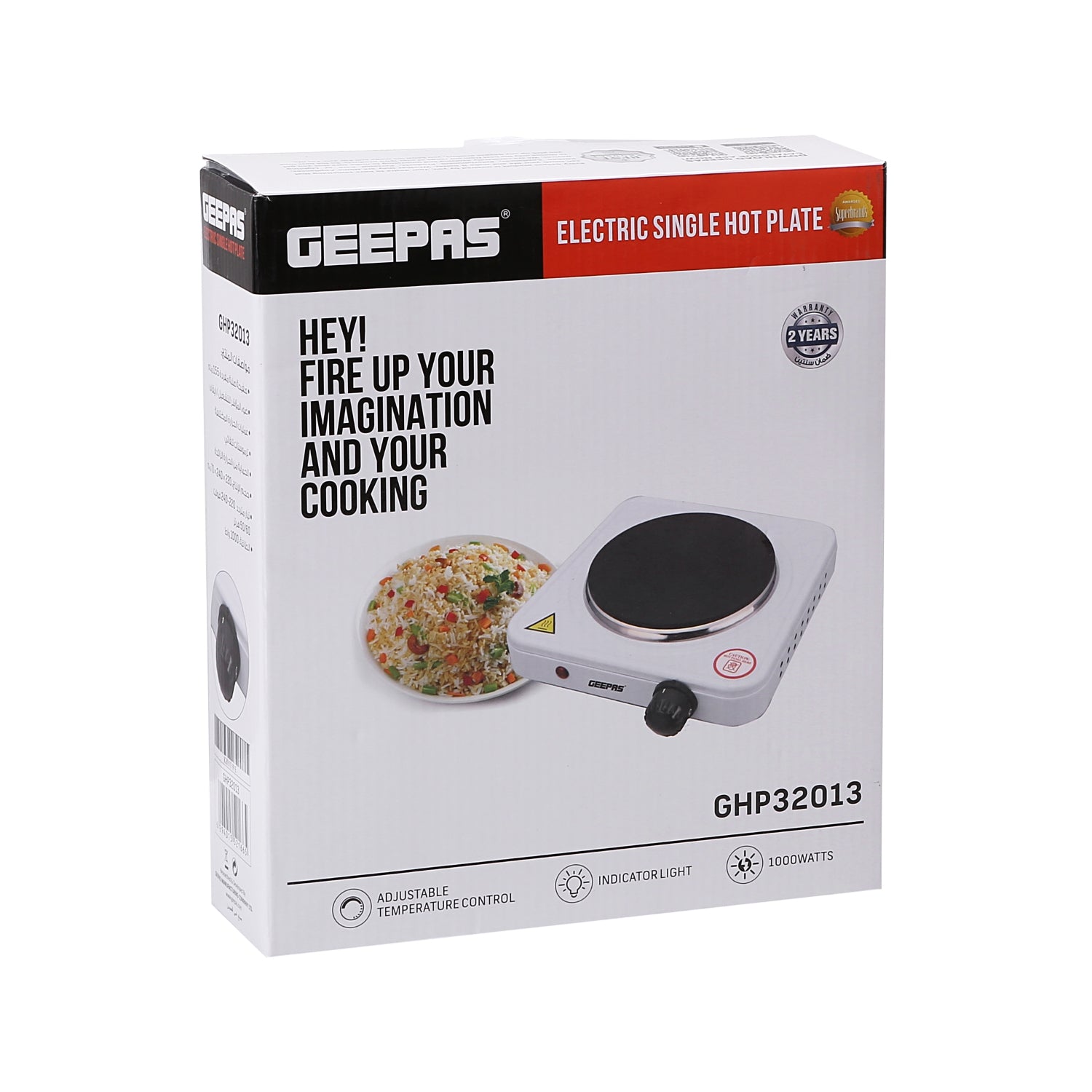 Electric Single Hot Plate for Flexible & Precise Table Top Cooking - Cast Iron Heating Plate - Portable Electric Hob with Temperature Control 1000 W GHP32013 White & black