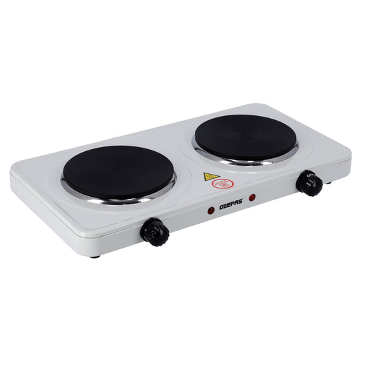 Dual Hot Plate | Overheat protection | Cast Iron Heating Plate 155mm - Portable Electric Hob with Temperature Control for Home, Camping & Caravan Cooking, Suitable For All Types Of Cookware 2000 W GHP32014 White/Black